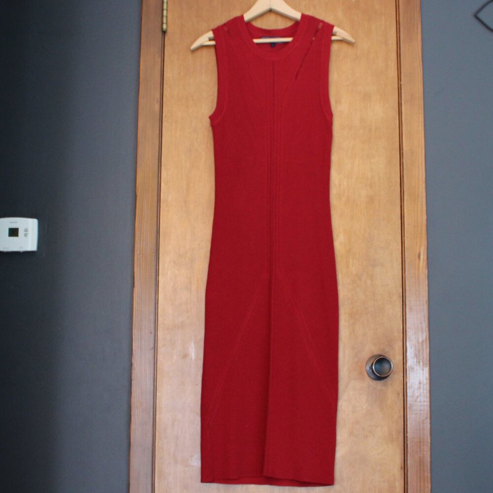 Rachel Roy Red Knit Midi Dress Sleeveless Bodycon Sweater Dress Size L